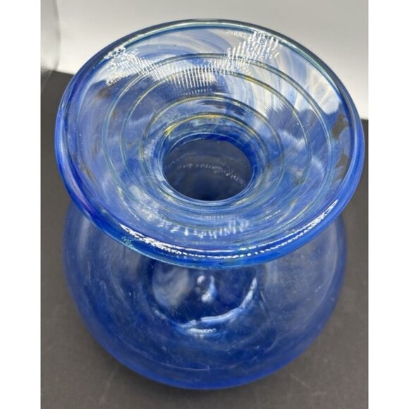 Blenko Spiral Swirl Vase Marbled Blue/Clear and Gold Swirl on neck - Picture 2 of 7